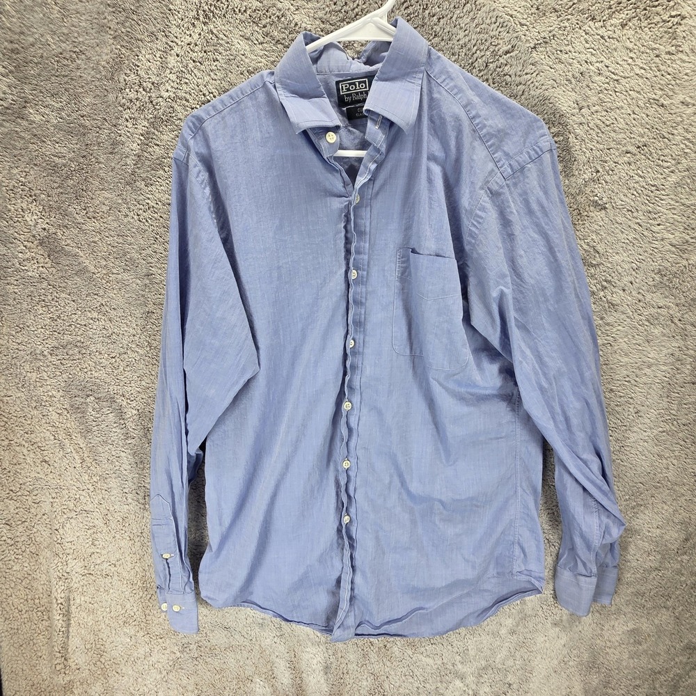 Polo Ralph Lauren Shirt Mens Medium Blue Curham Classic Fit Long Sleeve Button